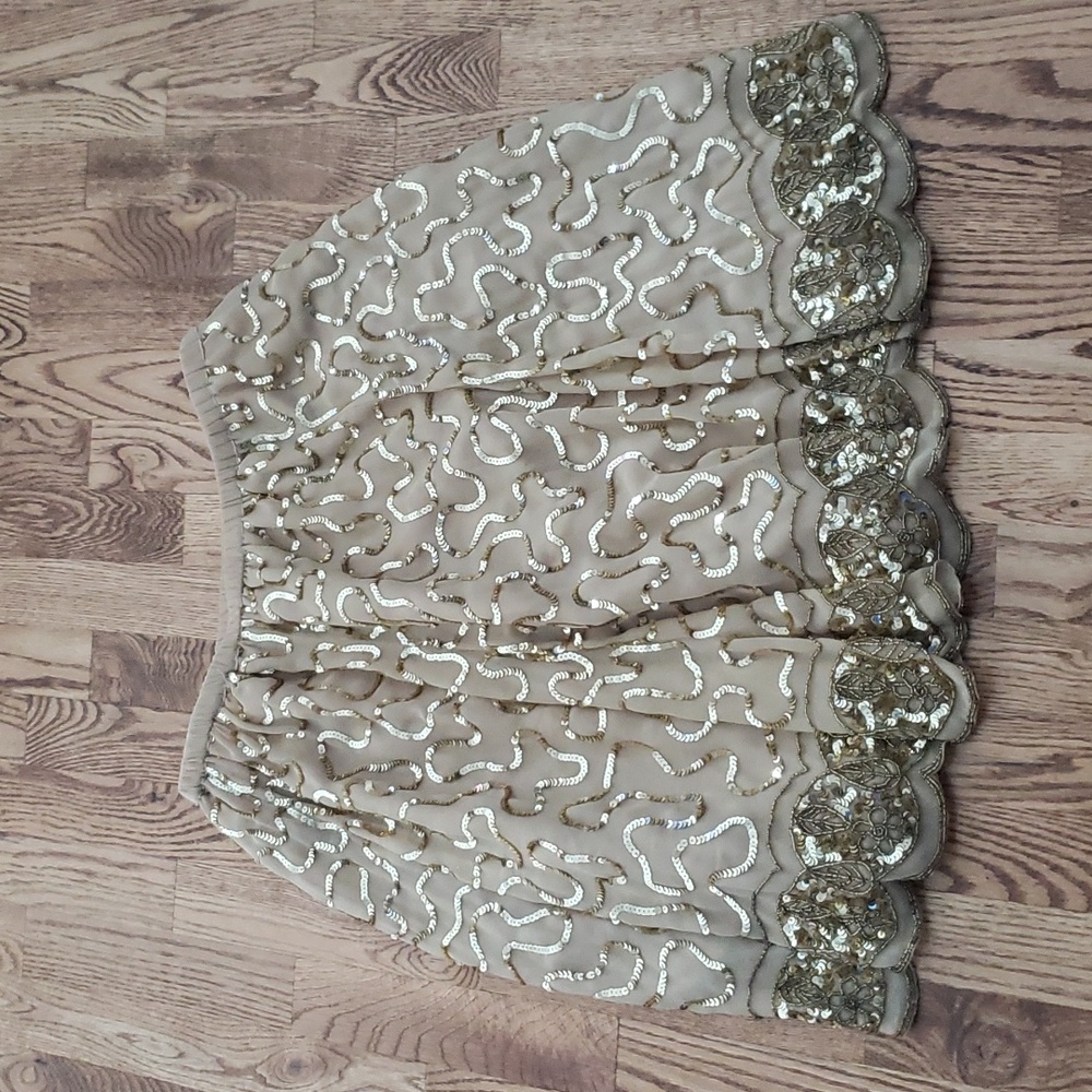 (S) Beaded Sequin Metallic Full Skirt Midi Occasion Party Festive Fun Celebrate
